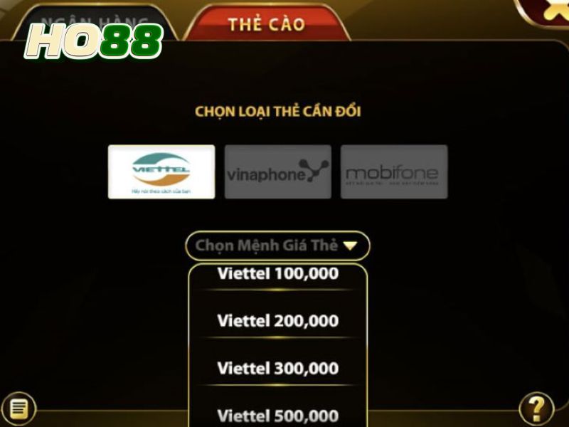 Hướng dẫn rút tiền Ho88 qua thẻ cào